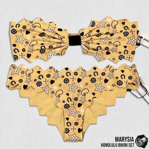MARYSIA SWIM HONOLULU STRAPLESS ZIGZAG BIKINI SET IN BANANA BANDANA YELLOW NEW